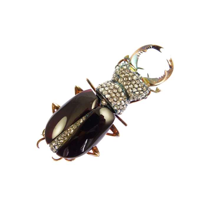 19th century garnet and diamond stag beetle brooch